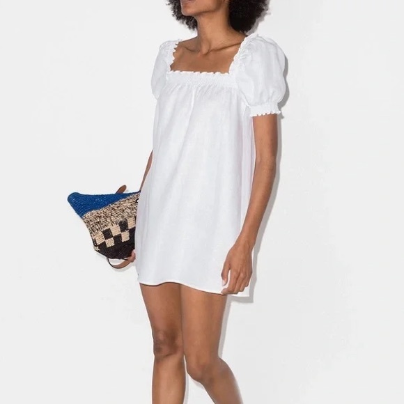 Reformation Carsen Puff-sleeve Linen Mini Dress in White - Picture 3 of 5